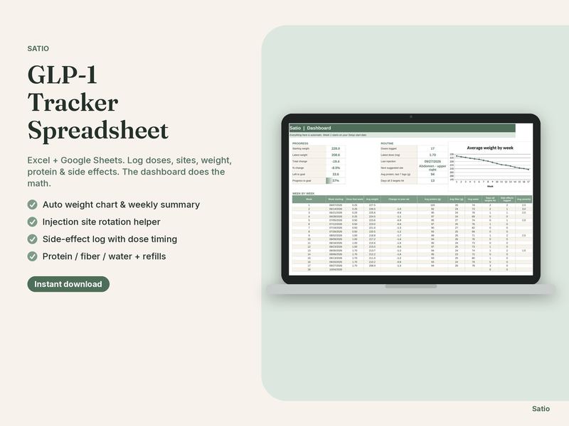 Google Sheets and Excel tracker shown on a laptop with dashboard and charts